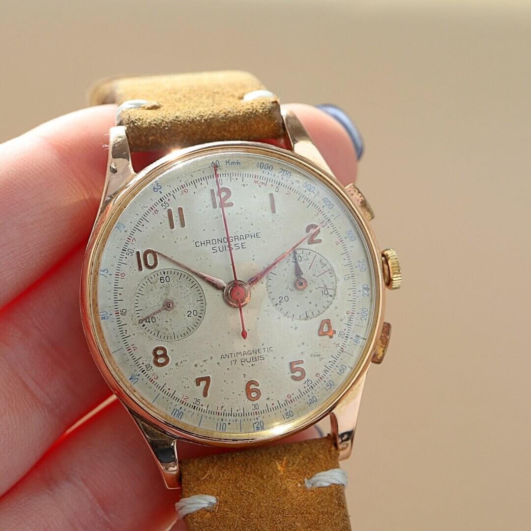 Chronographe Suisse 18k Gold Men's Vintage Watch