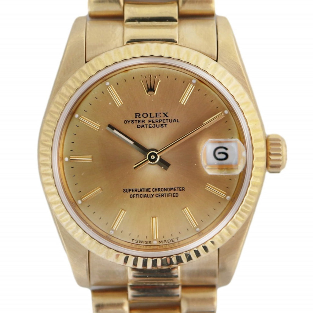 Bare gør Mus Hollow Rolex Datejust Mid Size 68278, 18k Gold, 1984