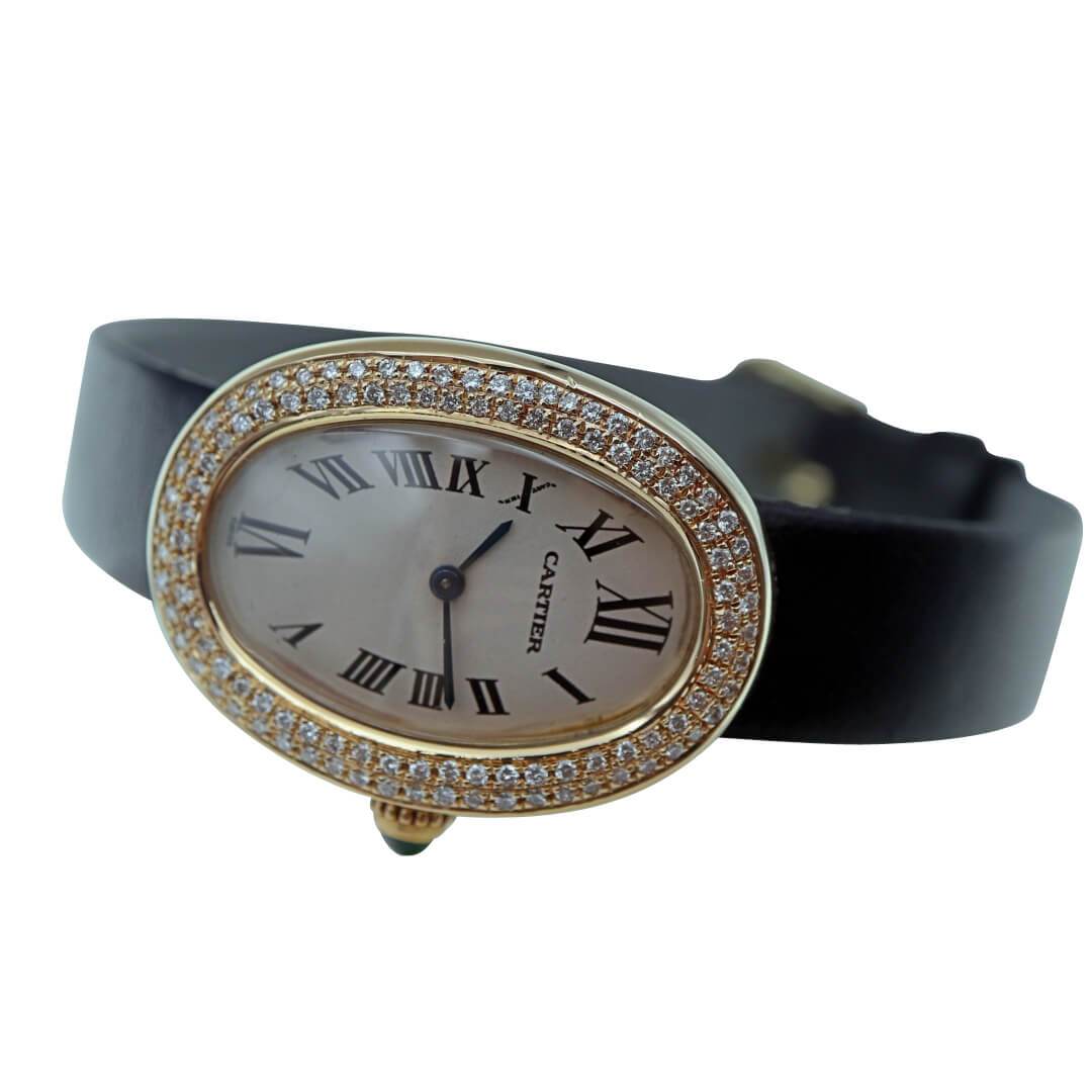 Cartier Baignoire Ref. 1954 18k Gold Ladies Vintage Watch with Diamond Bezel