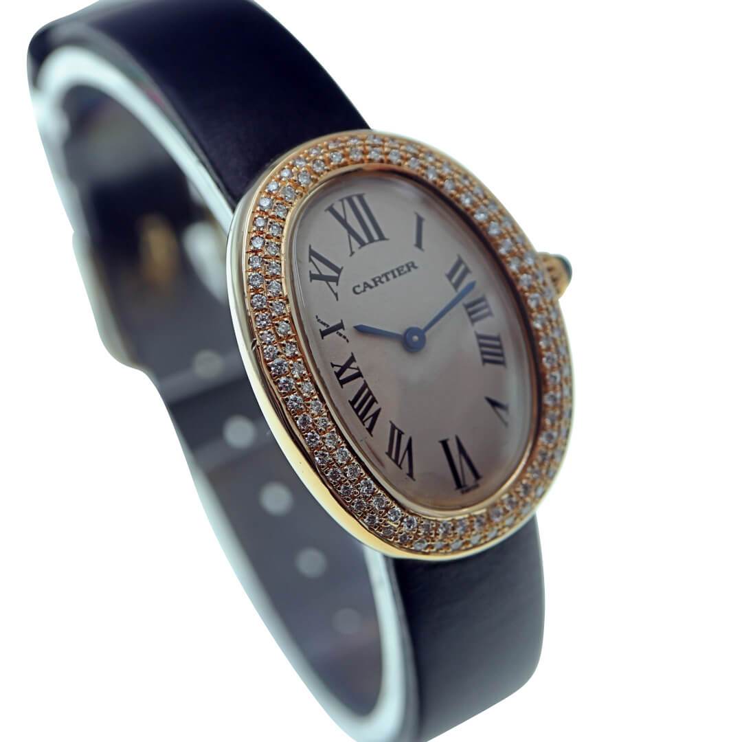 Cartier Baignoire Ref. 1954 18k Gold Ladies Vintage Watch with Diamond Bezel