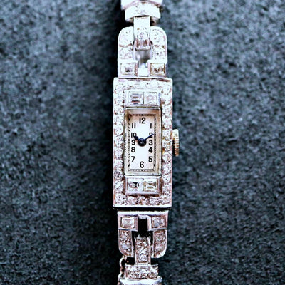 Ladies 1920's Art Deco Platinum with Diamonds Vintage Cocktail Watch