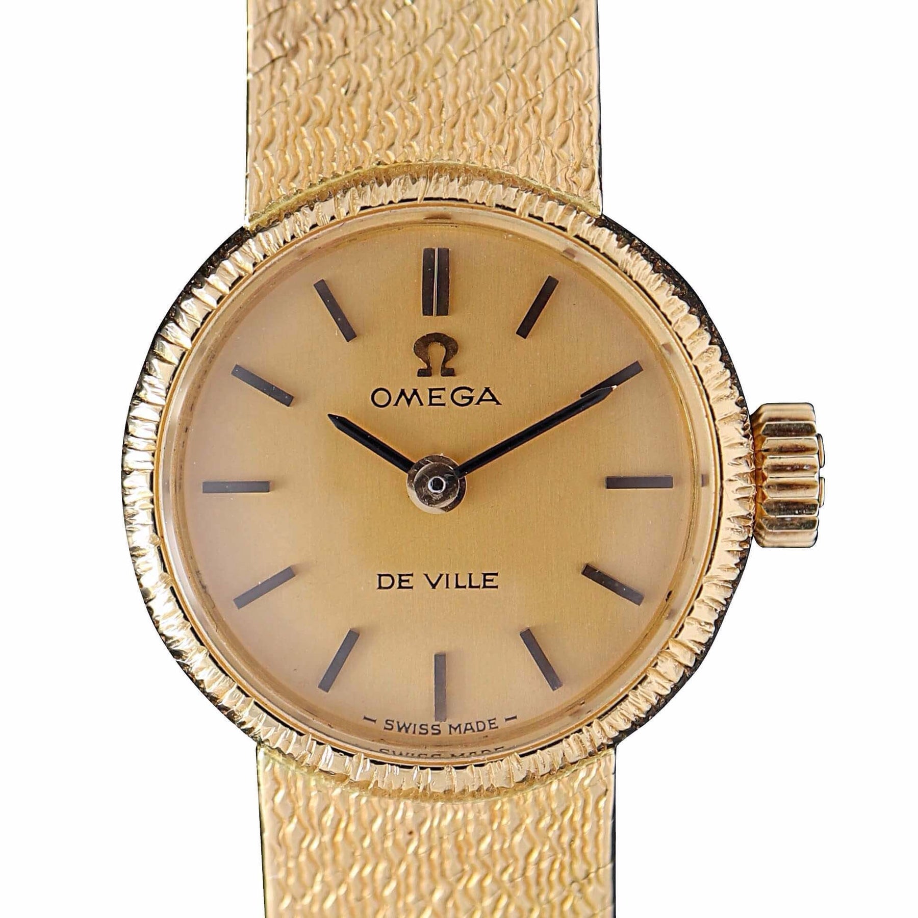 Montre Femme OMEGA De Ville Mécanique - Boîtier Plaqué Or, Bracelet Cuir Noir - Occasion - Fabrication Suisse